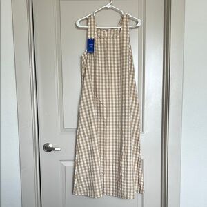 Tan and White Gingham Halter Maxi Sundress NWT